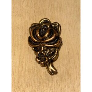 Vintage Rose Brooch, C-Clasp, Brass Tone 1" Mid-Century
